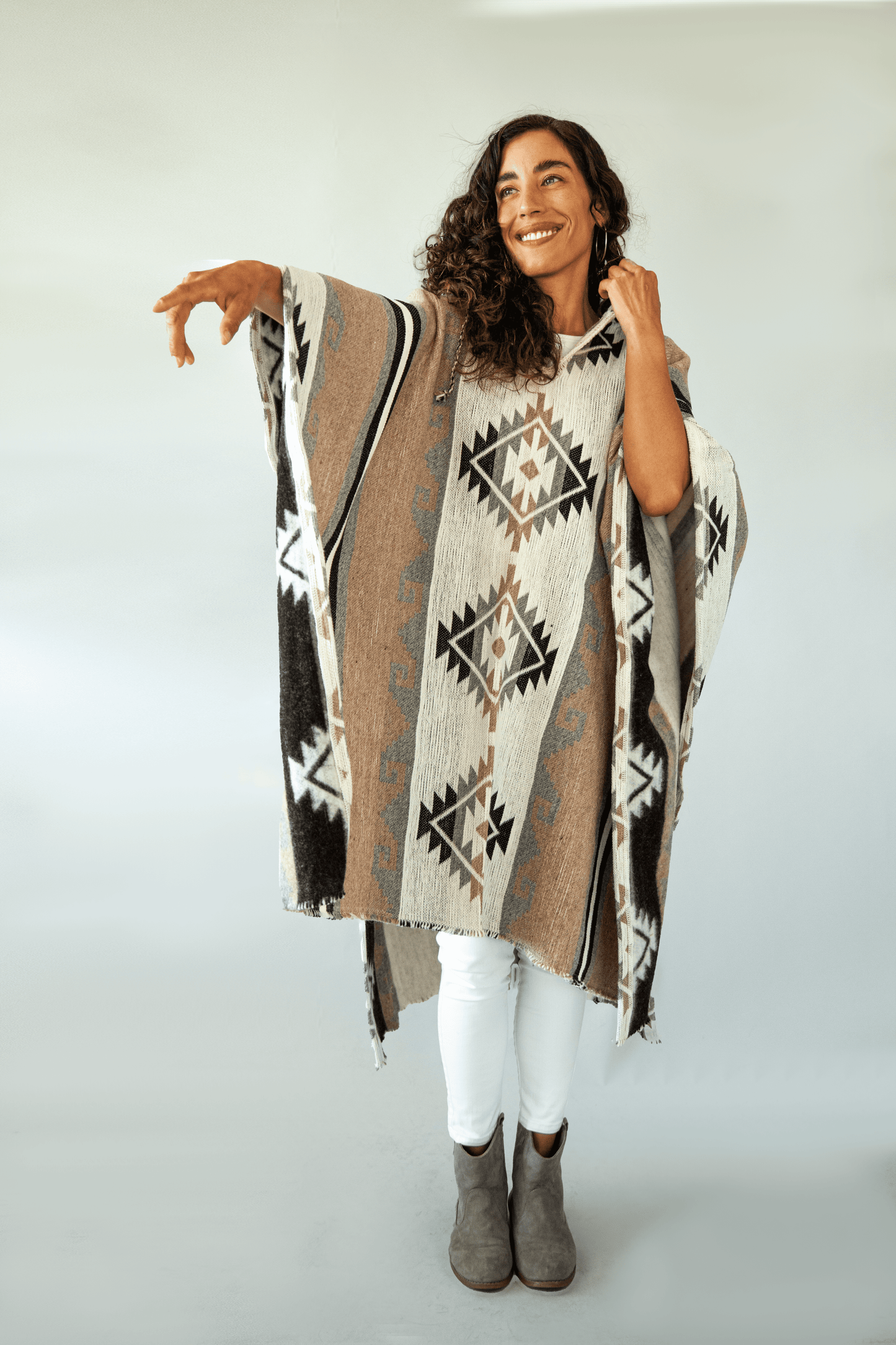 Boho Brown-Gray Poncho