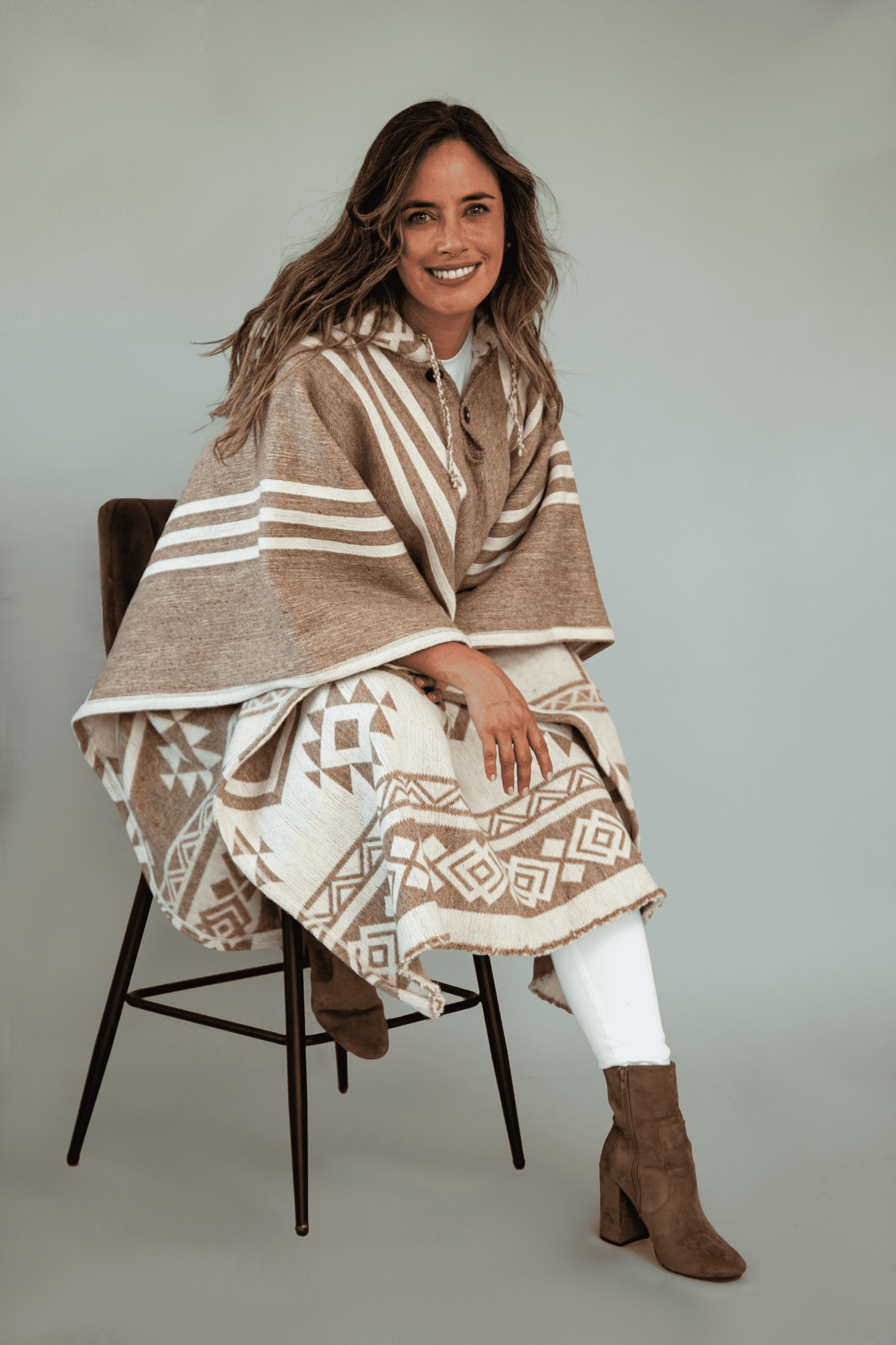 Brown-White Indie Poncho