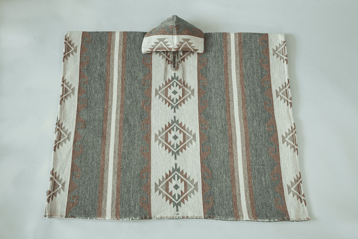 Boho White-Gray Poncho