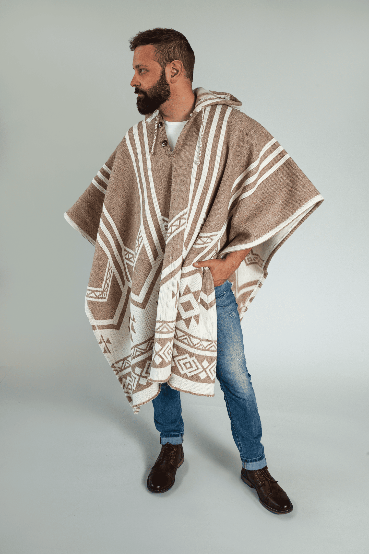 Brown-White Indie Poncho
