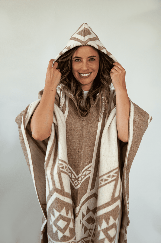 Brown-White Indie Poncho