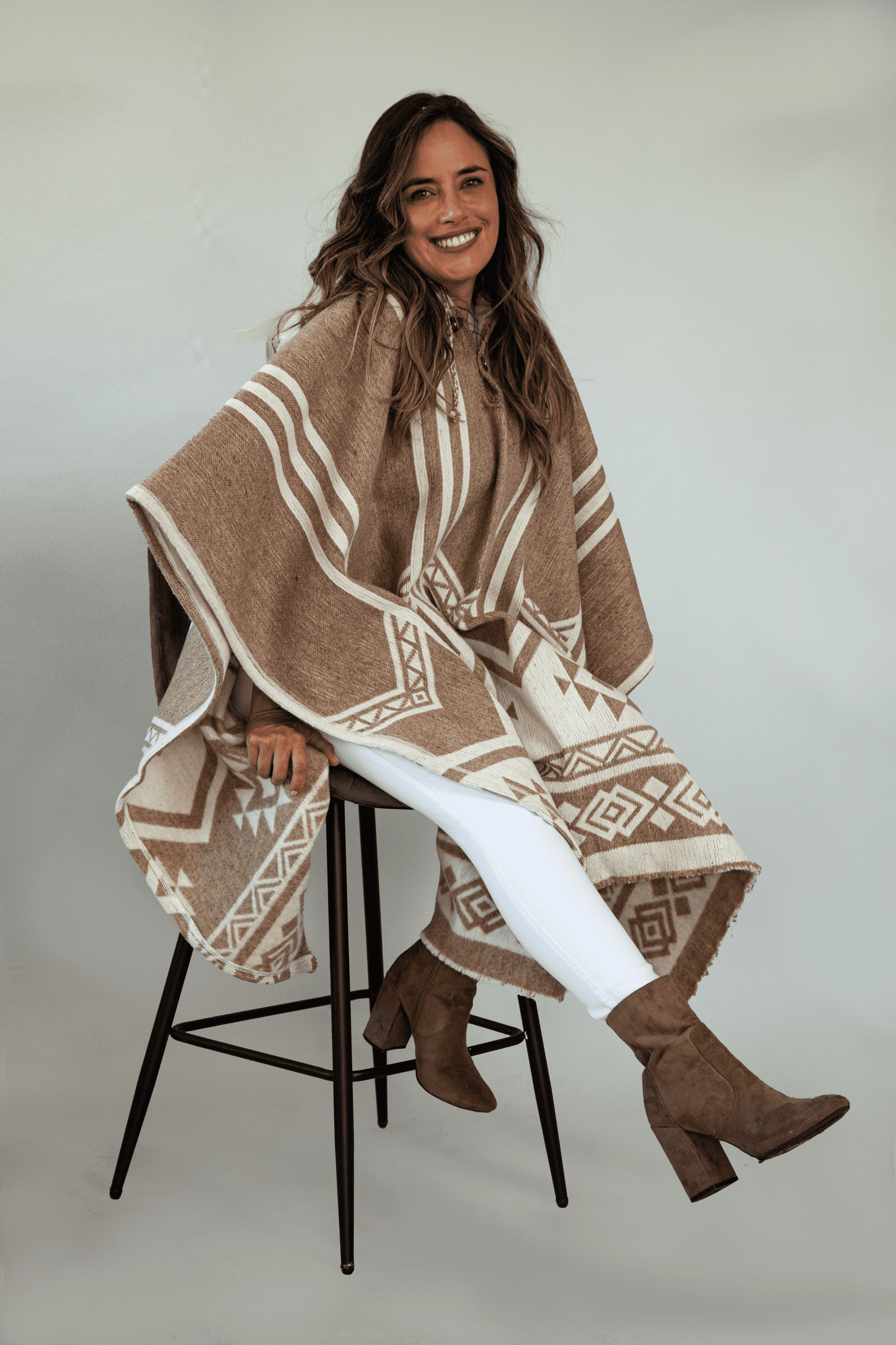 Brown-White Indie Poncho