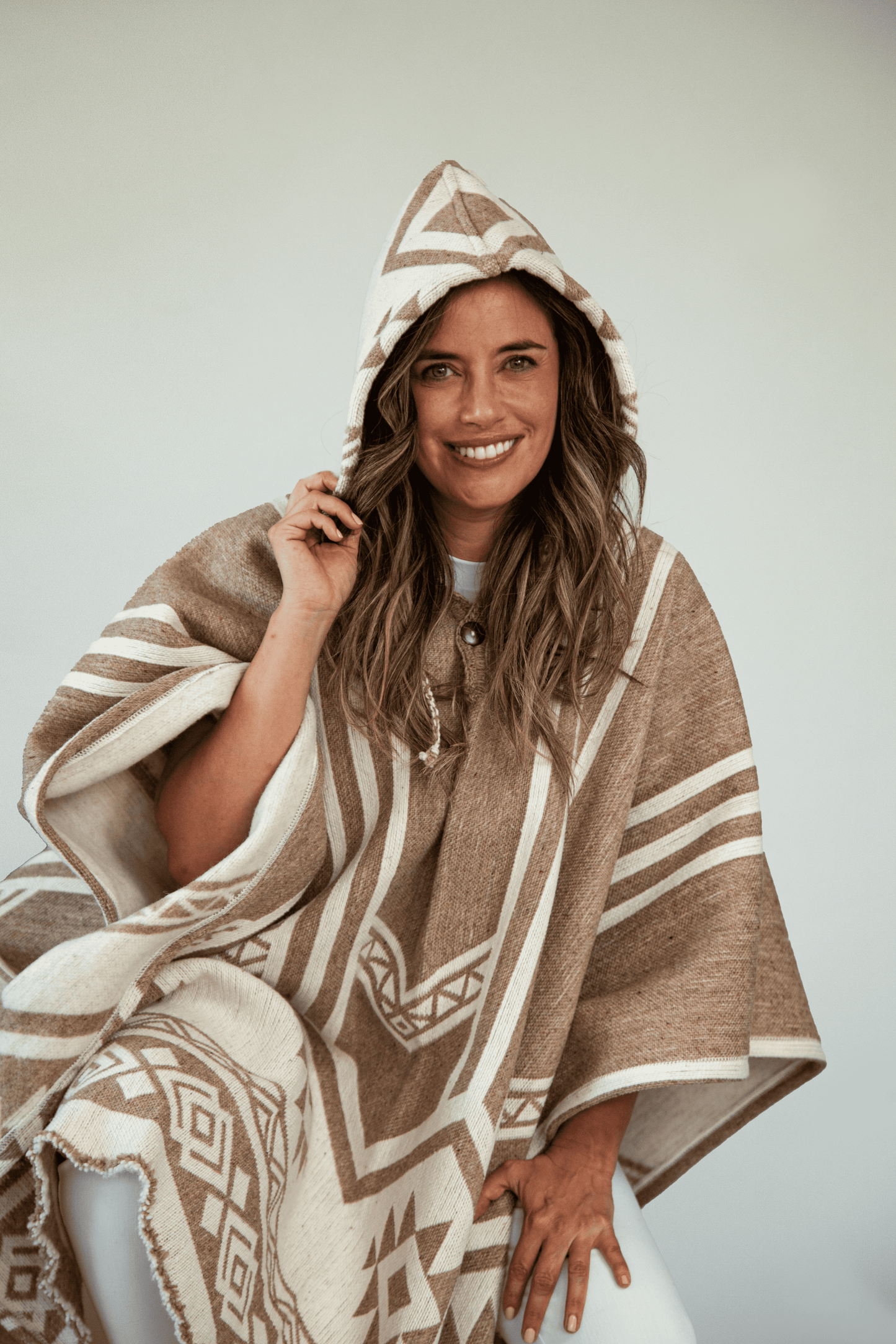Brown-White Indie Poncho
